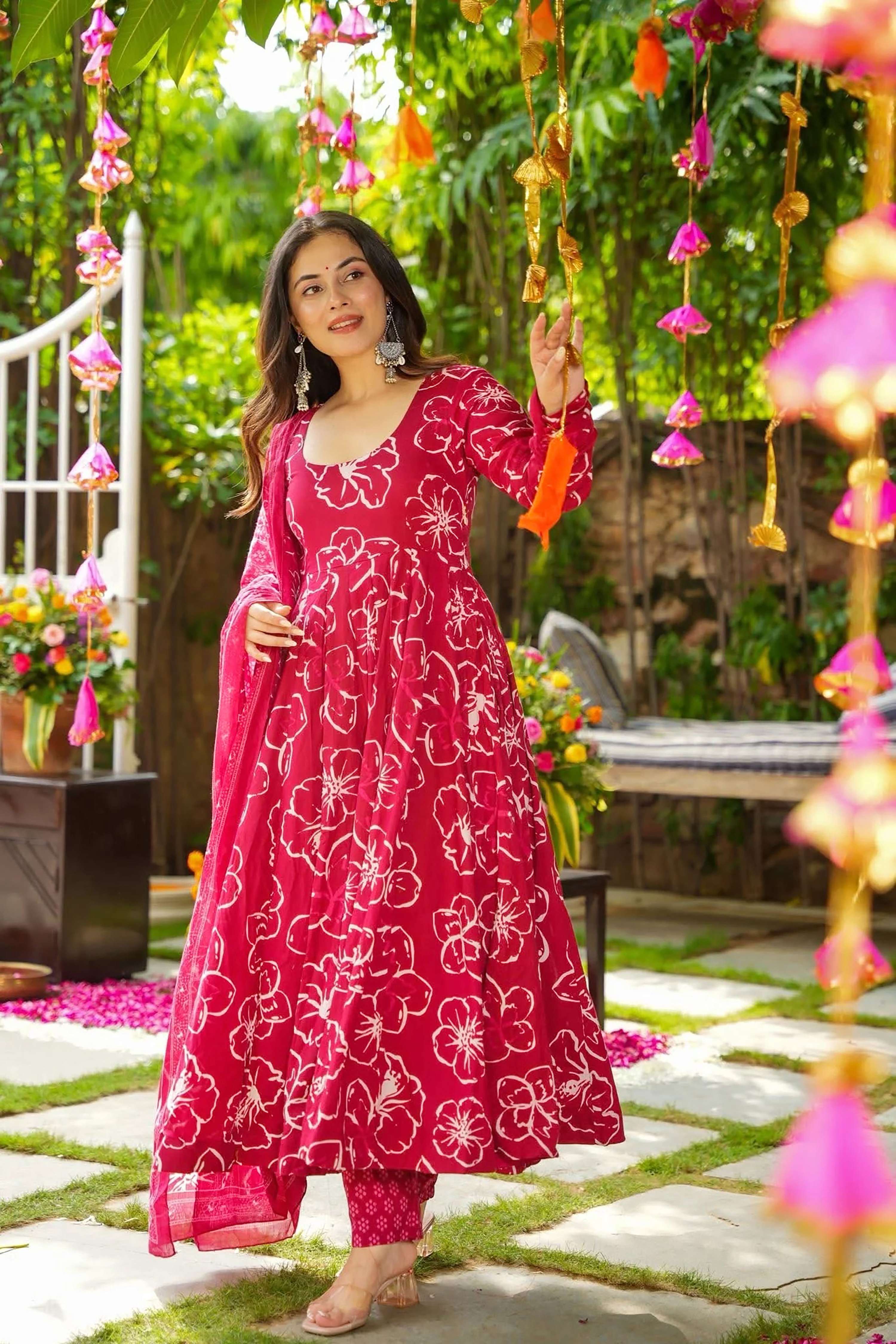 Sonakshi Women's Pink Masleen With Heavy Digital Printed Anarkali Gown Set With Dupatta | Grocsy