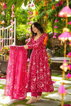 Sonakshi Women's Pink Masleen With Heavy Digital Printed Anarkali Gown Set With Dupatta | Grocsy