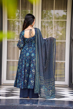 Sonakshi Women's Navy Masleen With Heavy Digital Printed Anarkali Gown Set With Dupatta | Grocsy