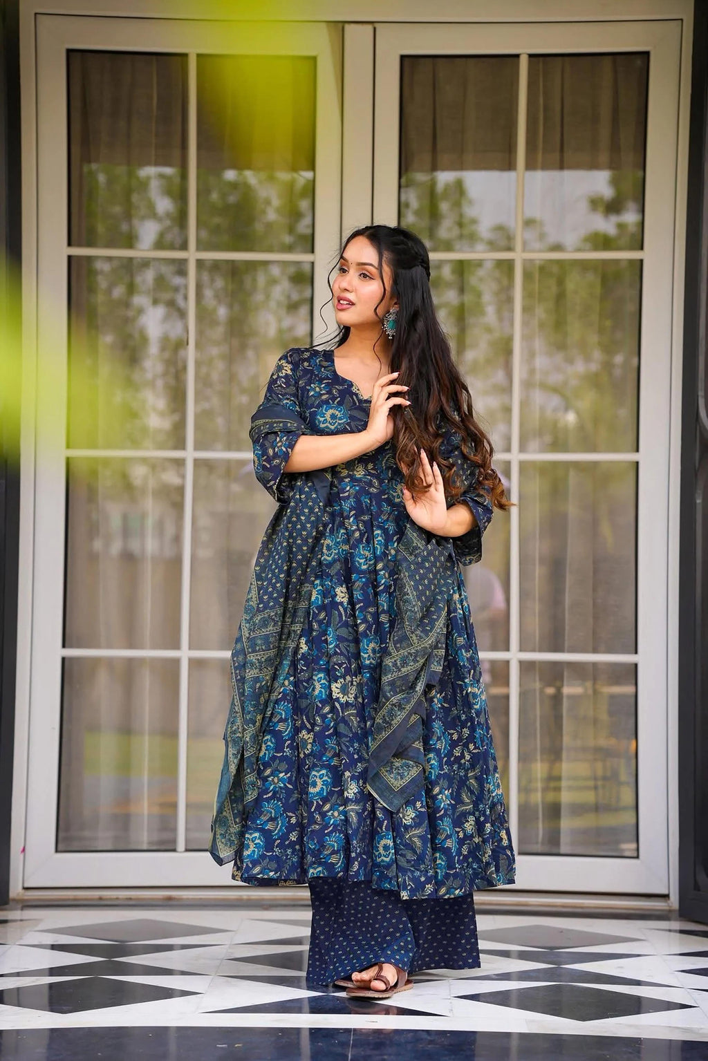 Sonakshi Women's Navy Masleen With Heavy Digital Printed Anarkali Gown Set With Dupatta | Grocsy