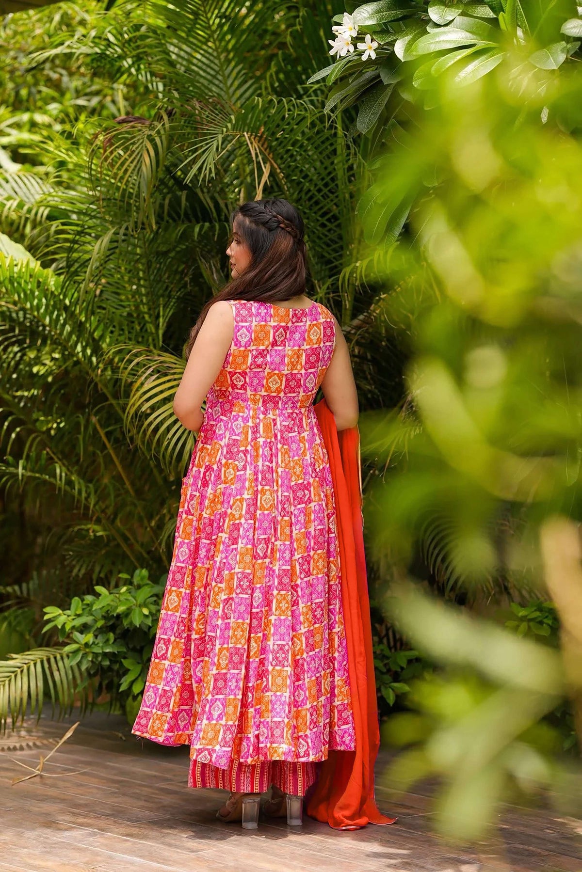 Sonakshi Women's Pink Masleen With Heavy Digital Printed Anarkali Gown Set With Dupatta | Grocsy