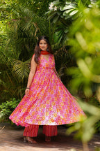 Sonakshi Women's Pink Masleen With Heavy Digital Printed Anarkali Gown Set With Dupatta | Grocsy