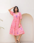 Sonakshi Women's Pink Kota Checks With Heavy Digital Printed Anarkali Gown Set | Grocsy