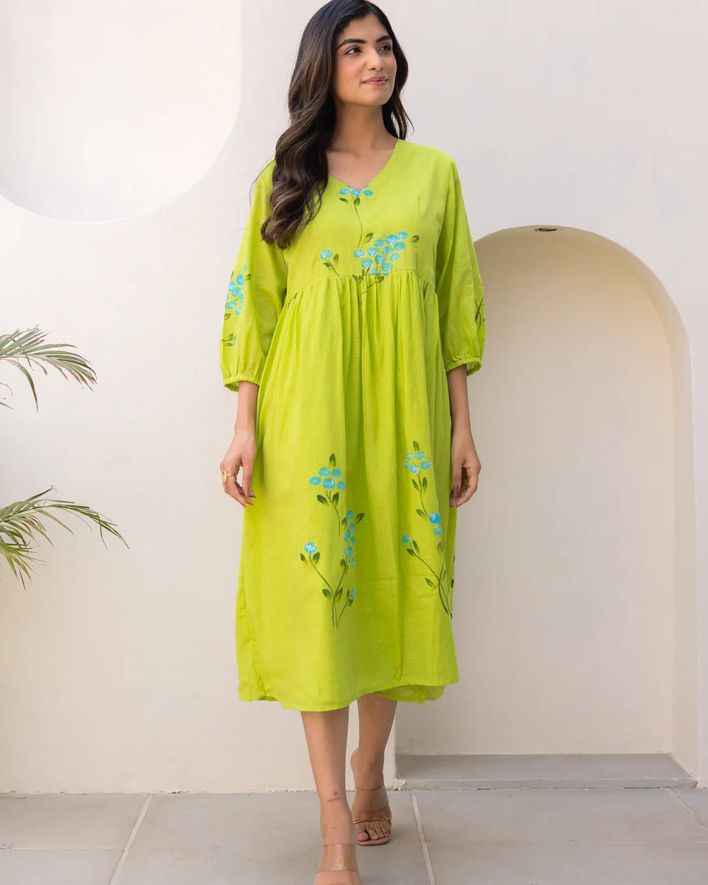 Sonakshi Women's Parrot Kota Checks With Heavy Digital Printed Anarkali Gown Set | Grocsy