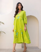 Sonakshi Women's Parrot Kota Checks With Heavy Digital Printed Anarkali Gown Set | Grocsy