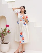 Sonakshi Women's White Kota Checks With Heavy Digital Printed Anarkali Gown Set | Grocsy