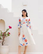 Sonakshi Women's White Kota Checks With Heavy Digital Printed Anarkali Gown Set | Grocsy