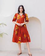Sonakshi Women's Rust Kota Checks With Heavy Digital Printed Anarkali Gown Set | Grocsy