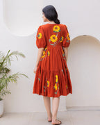 Sonakshi Women's Rust Kota Checks With Heavy Digital Printed Anarkali Gown Set | Grocsy