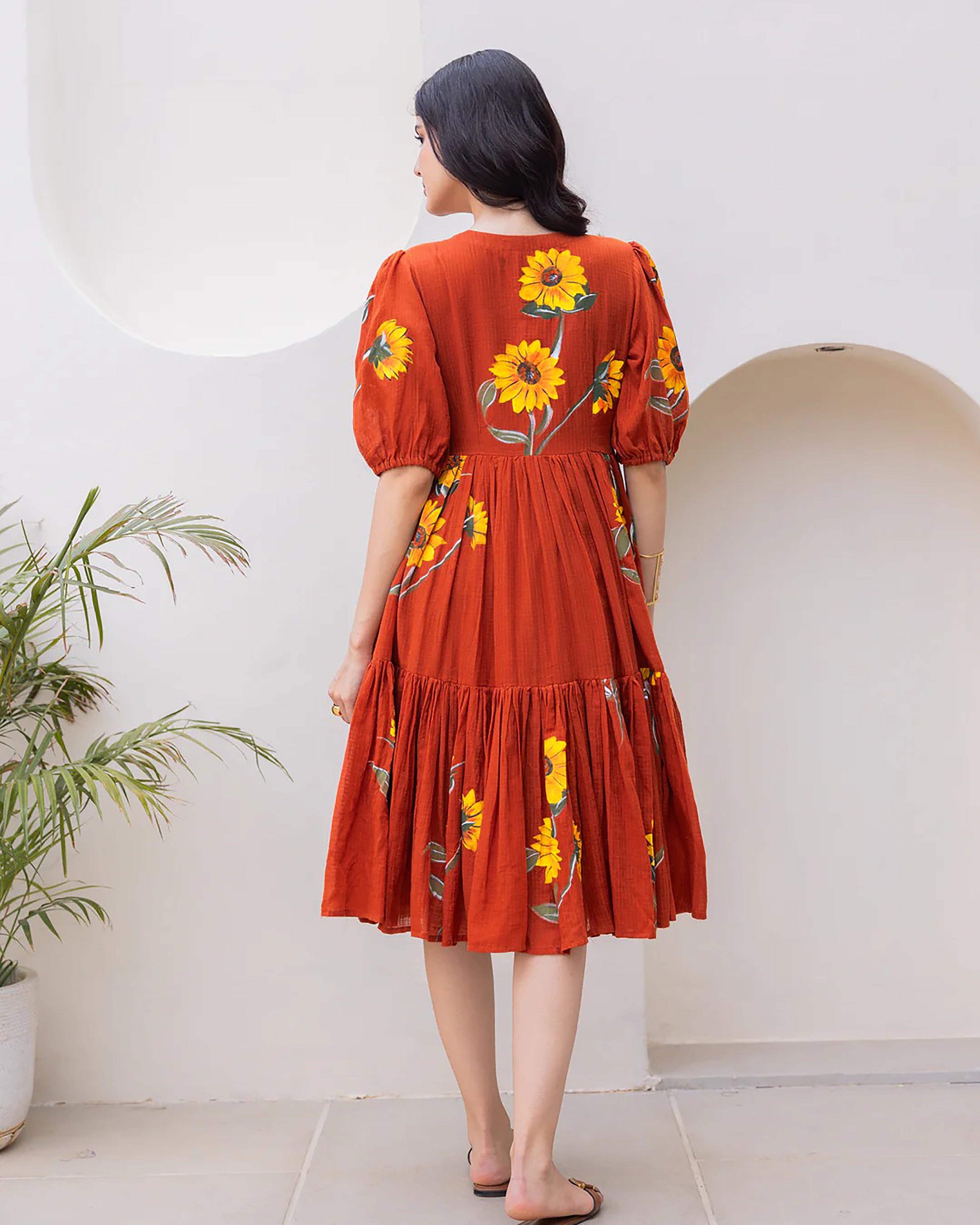 Sonakshi Women's Rust Kota Checks With Heavy Digital Printed Anarkali Gown Set | Grocsy