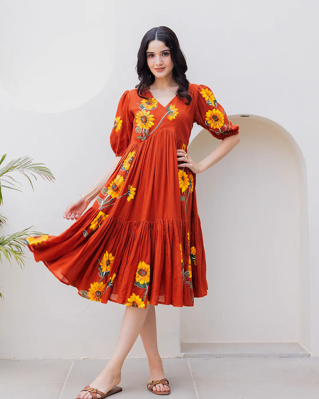 Sonakshi Women's Rust Kota Checks With Heavy Digital Printed Anarkali Gown Set | Grocsy