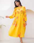 Sonakshi Women's Yellow Kota Checks With Heavy Digital Printed Anarkali Gown Set | Grocsy