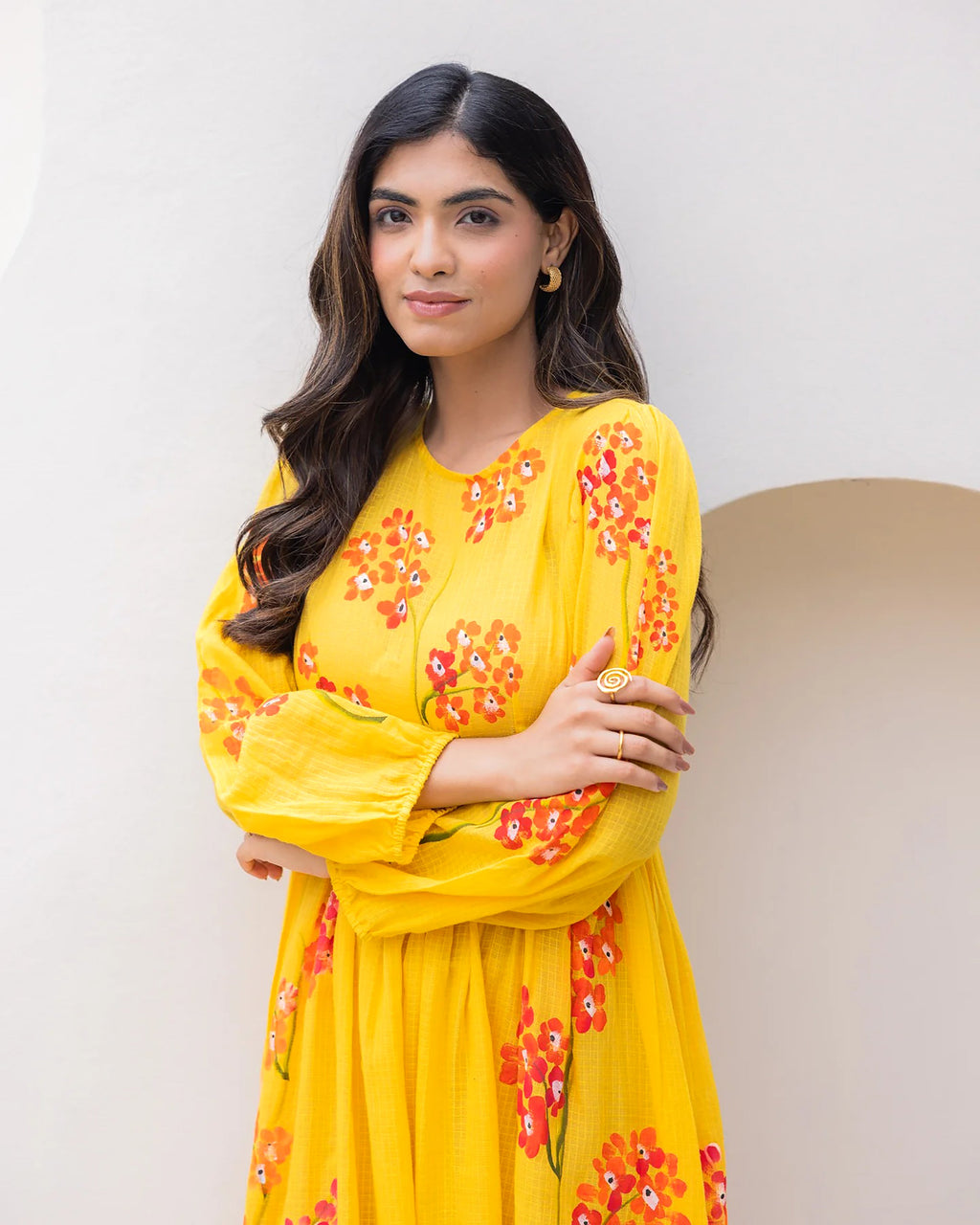 Sonakshi Women's Yellow Kota Checks With Heavy Digital Printed Anarkali Gown Set | Grocsy