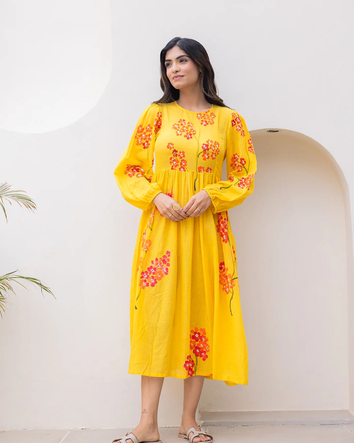 Sonakshi Women's Yellow Kota Checks With Heavy Digital Printed Anarkali Gown Set | Grocsy