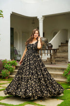 Sonakshi Women's Black Heavy Georgette With Heavy Digital Printed Anarkali Gown Set | Grocsy