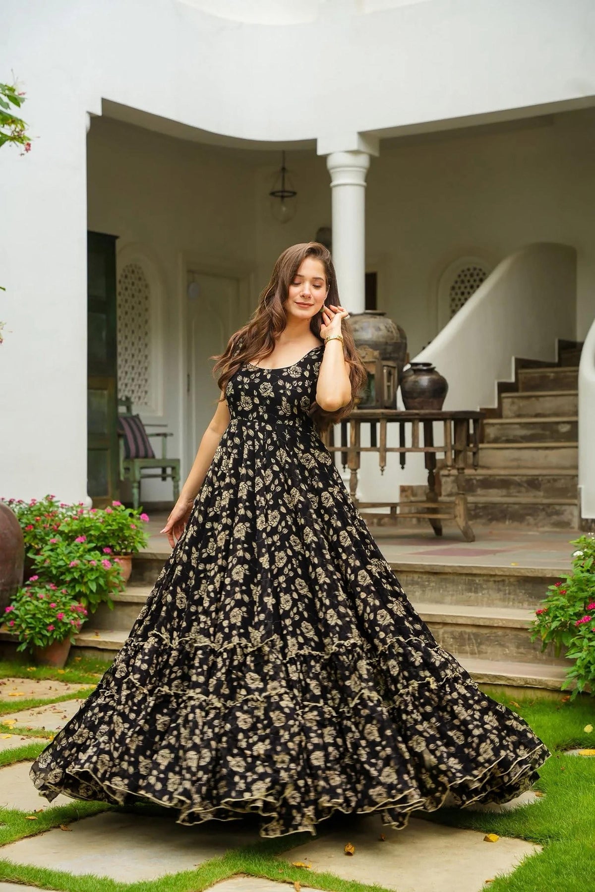 Sonakshi Women's Black Heavy Georgette With Heavy Digital Printed Anarkali Gown Set | Grocsy