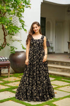 Sonakshi Women's Black Heavy Georgette With Heavy Digital Printed Anarkali Gown Set | Grocsy
