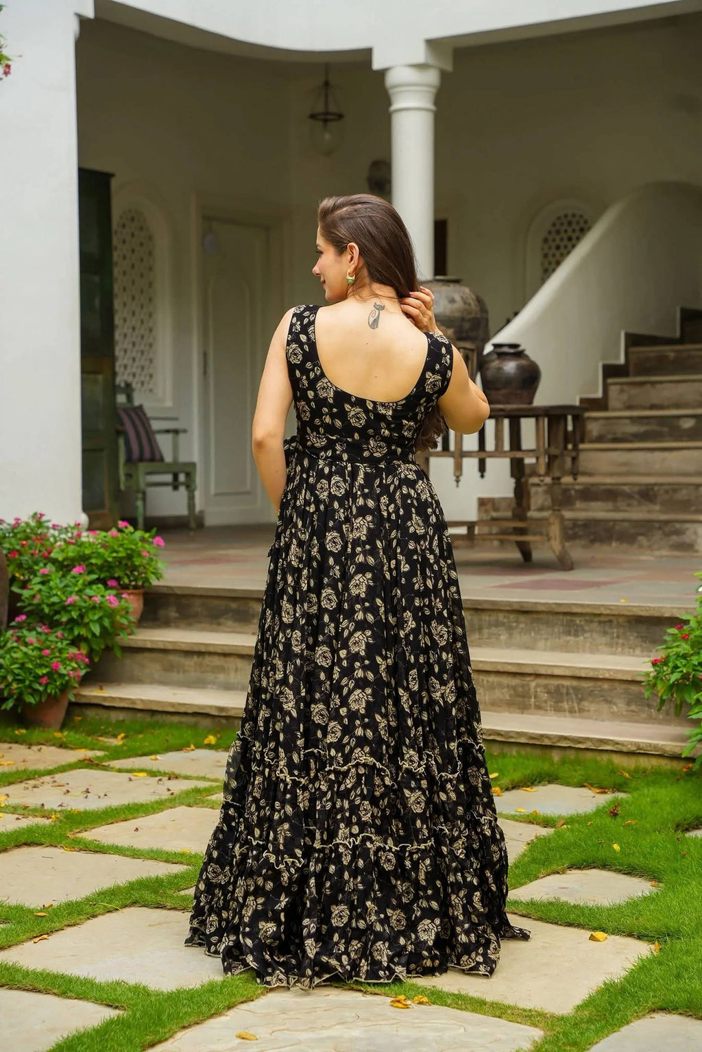 Sonakshi Women's Black Heavy Georgette With Heavy Digital Printed Anarkali Gown Set | Grocsy