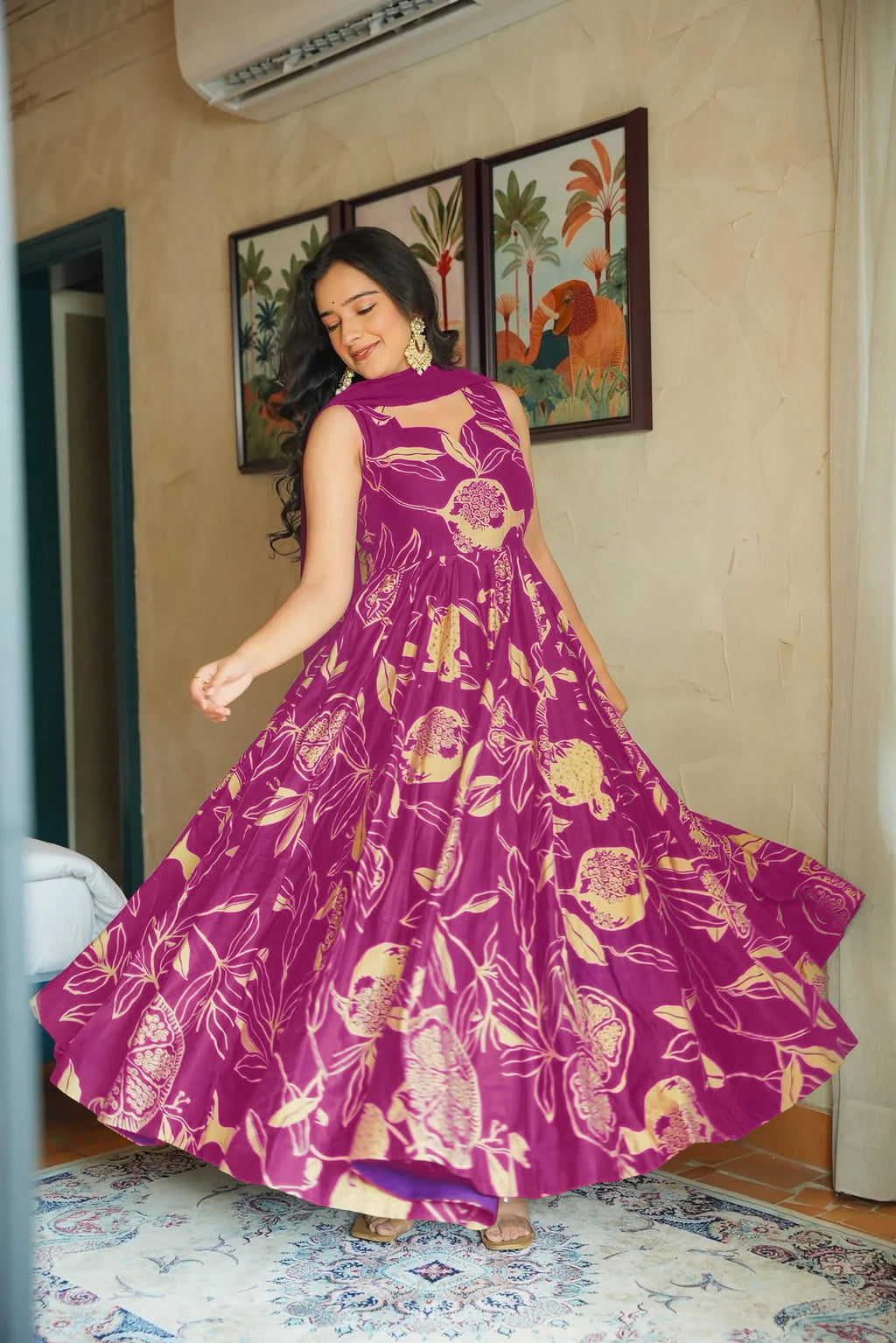 Sonakshi Women's Purple Heavy Rayon With Heavy Digital Printed Anarkali Gown Set With Dupatta | Grocsy