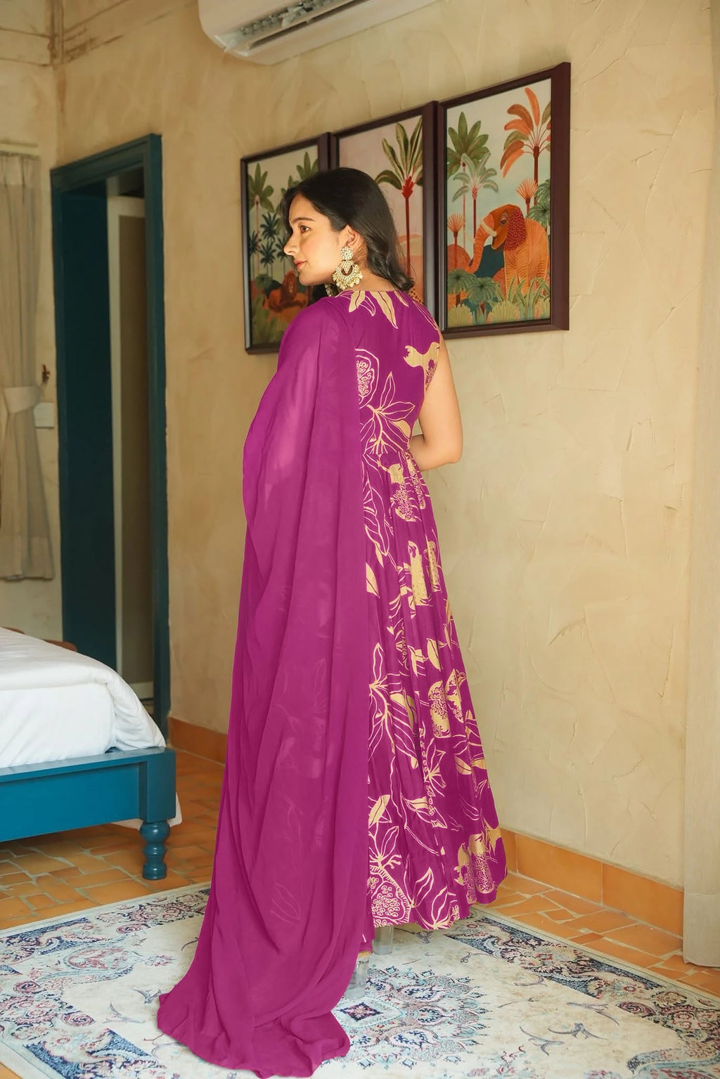 Sonakshi Women's Purple Heavy Rayon With Heavy Digital Printed Anarkali Gown Set With Dupatta | Grocsy