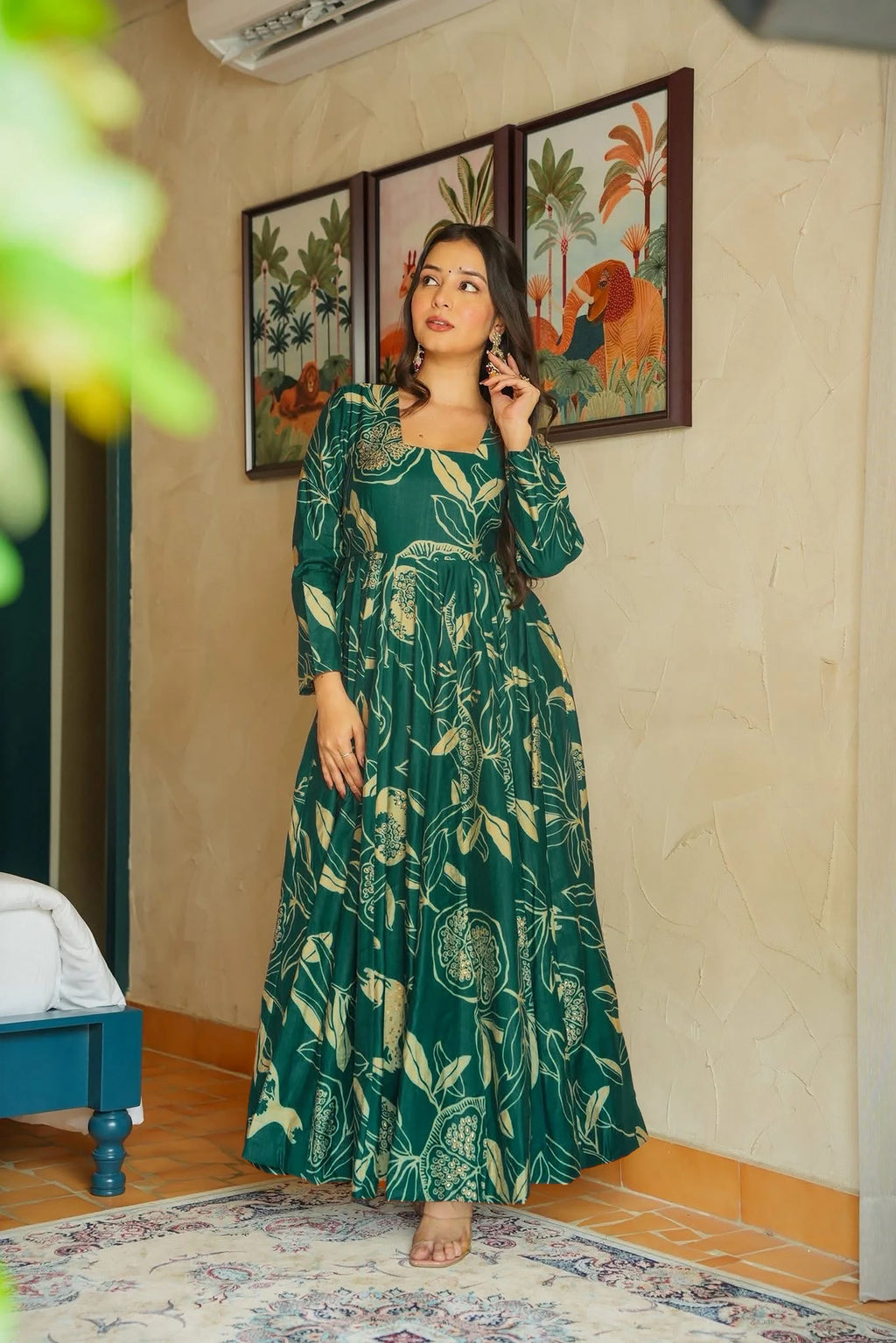 Sonakshi Women's Rama Heavy Rayon With Heavy Digital Printed Anarkali Gown Set With | Grocsy