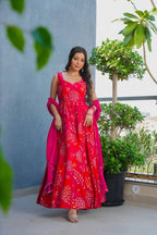 Sonakshi Women's Pink Heavy Rayon With Heavy Digital Printed Anarkali Gown Set With Dupatta | Grocsy