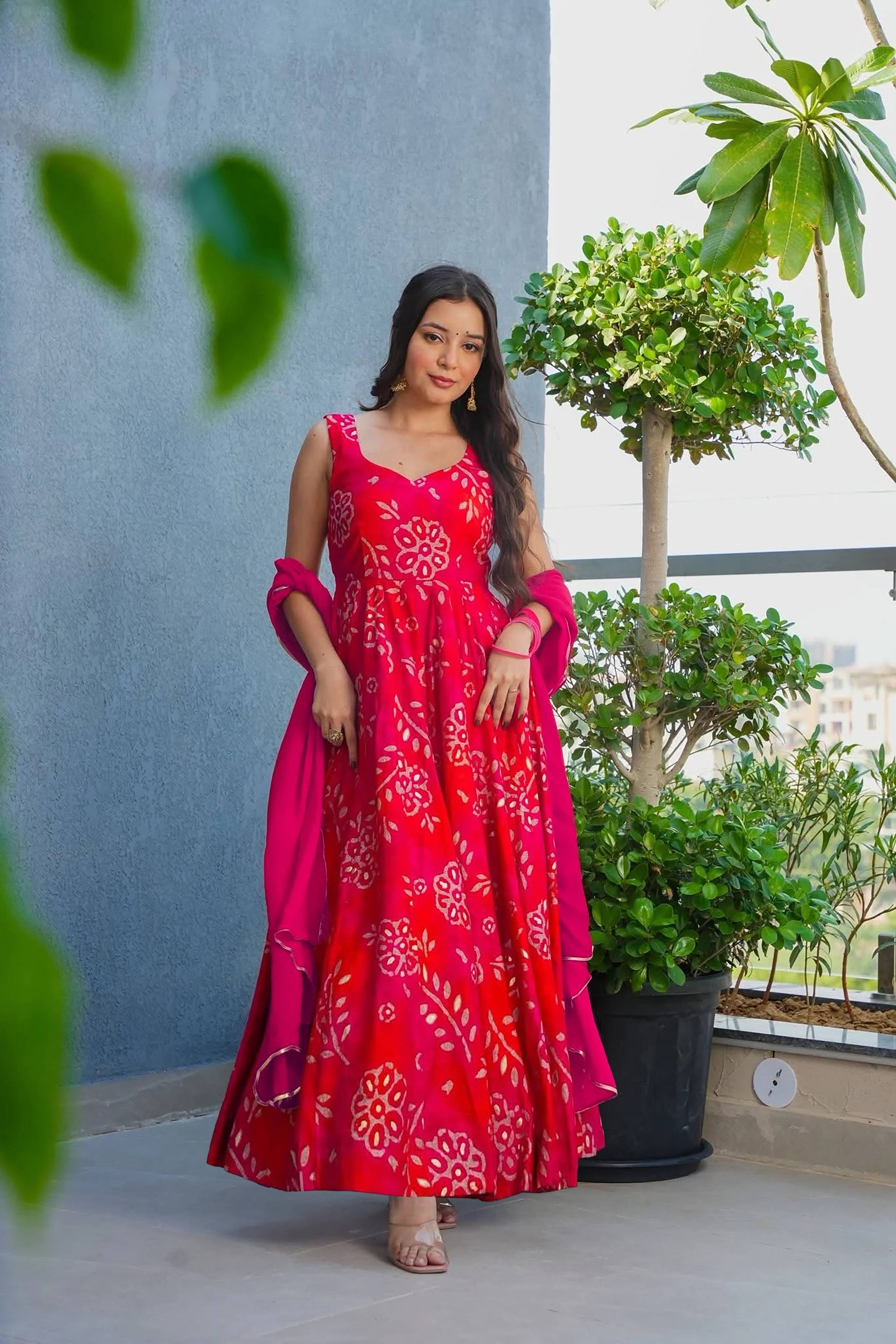 Sonakshi Women's Pink Heavy Rayon With Heavy Digital Printed Anarkali Gown Set With Dupatta | Grocsy