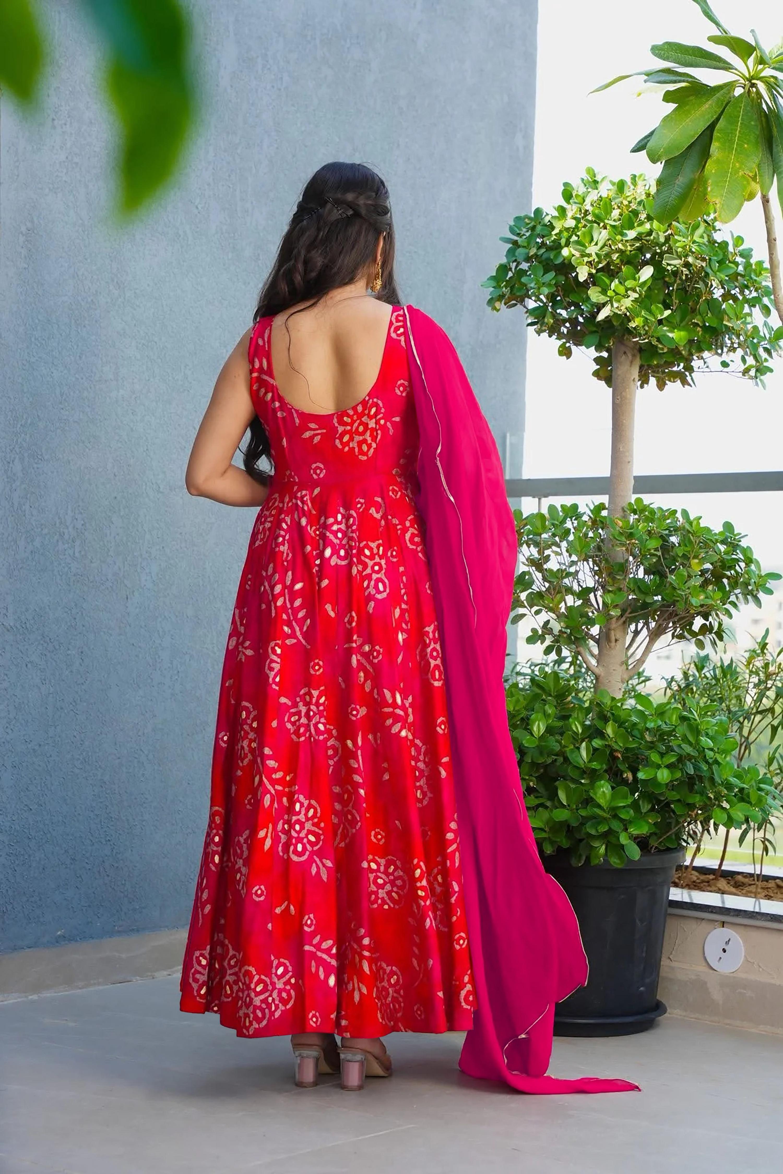 Sonakshi Women's Pink Heavy Rayon With Heavy Digital Printed Anarkali Gown Set With Dupatta | Grocsy