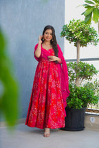 Sonakshi Women's Pink Heavy Rayon With Heavy Digital Printed Anarkali Gown Set With Dupatta | Grocsy