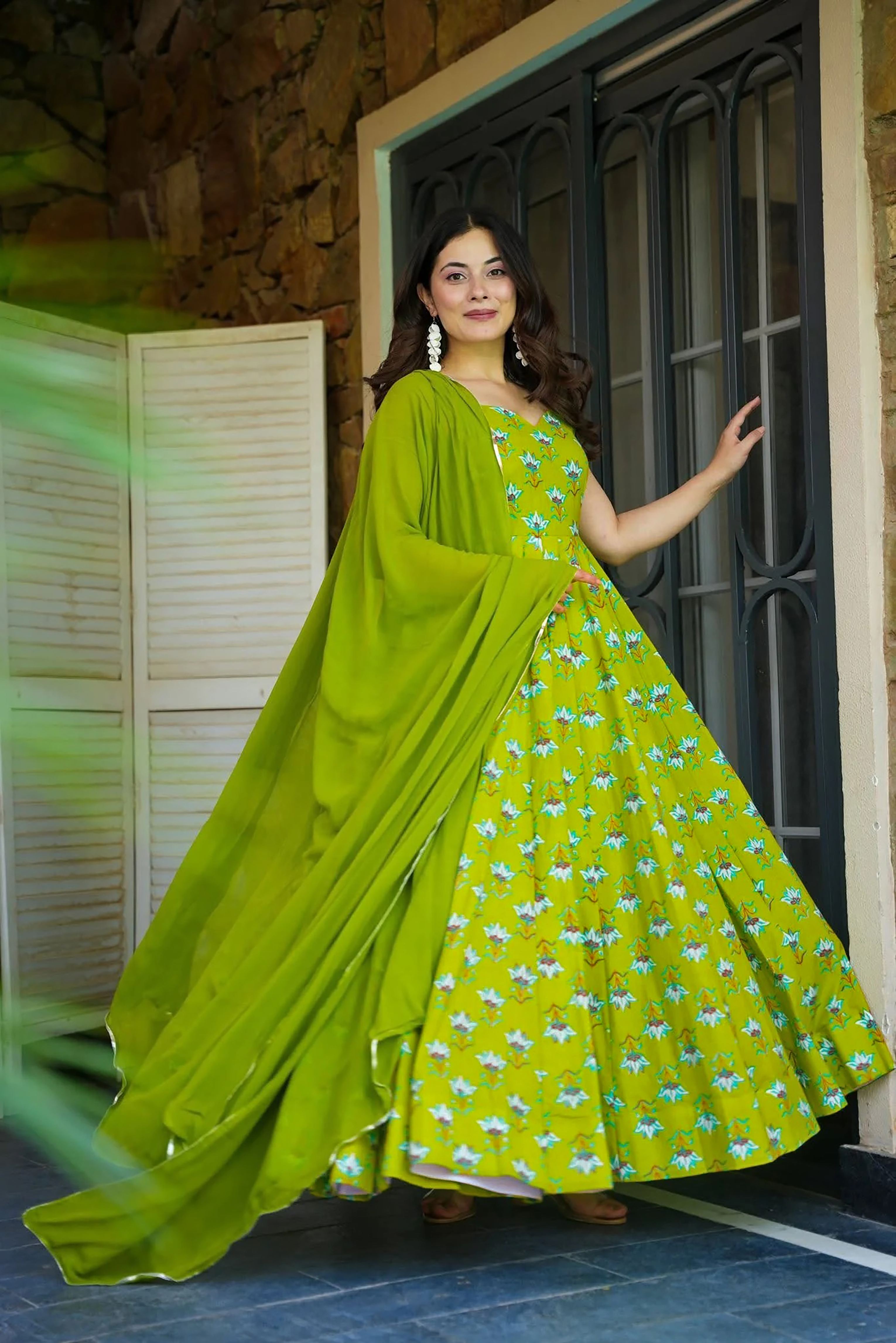 Sonakshi Women's Parrot Heavy Rayon With Heavy Digital Printed Anarkali Gown Set With Dupatta | Grocsy