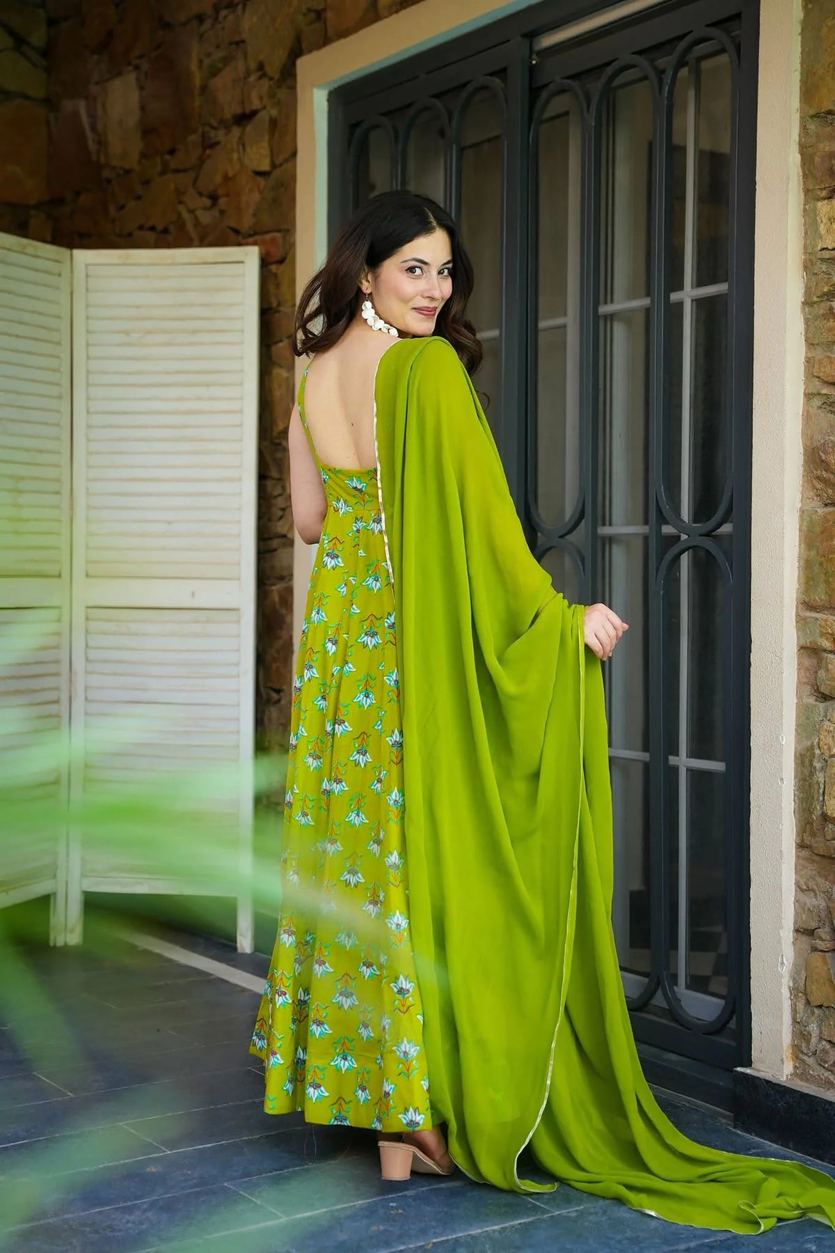 Sonakshi Women's Parrot Heavy Rayon With Heavy Digital Printed Anarkali Gown Set With Dupatta | Grocsy