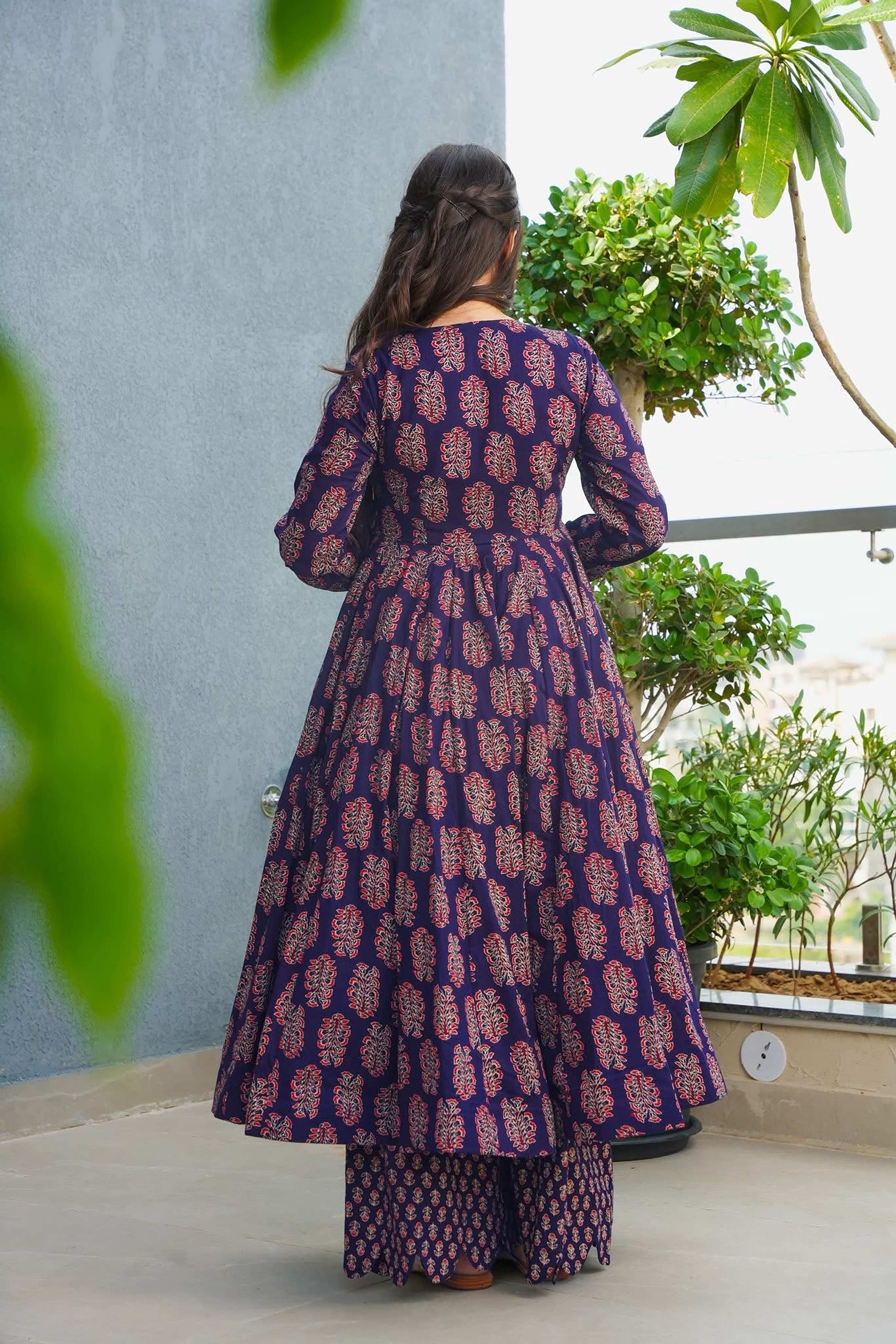 Sonakshi Women's Blue Heavy Rayon With Heavy Digital Printed Anarkali Gown Set | Grocsy