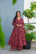Sonakshi Women's Maroon Heavy Rayon With Heavy Digital Printed Anarkali Gown Set | Grocsy
