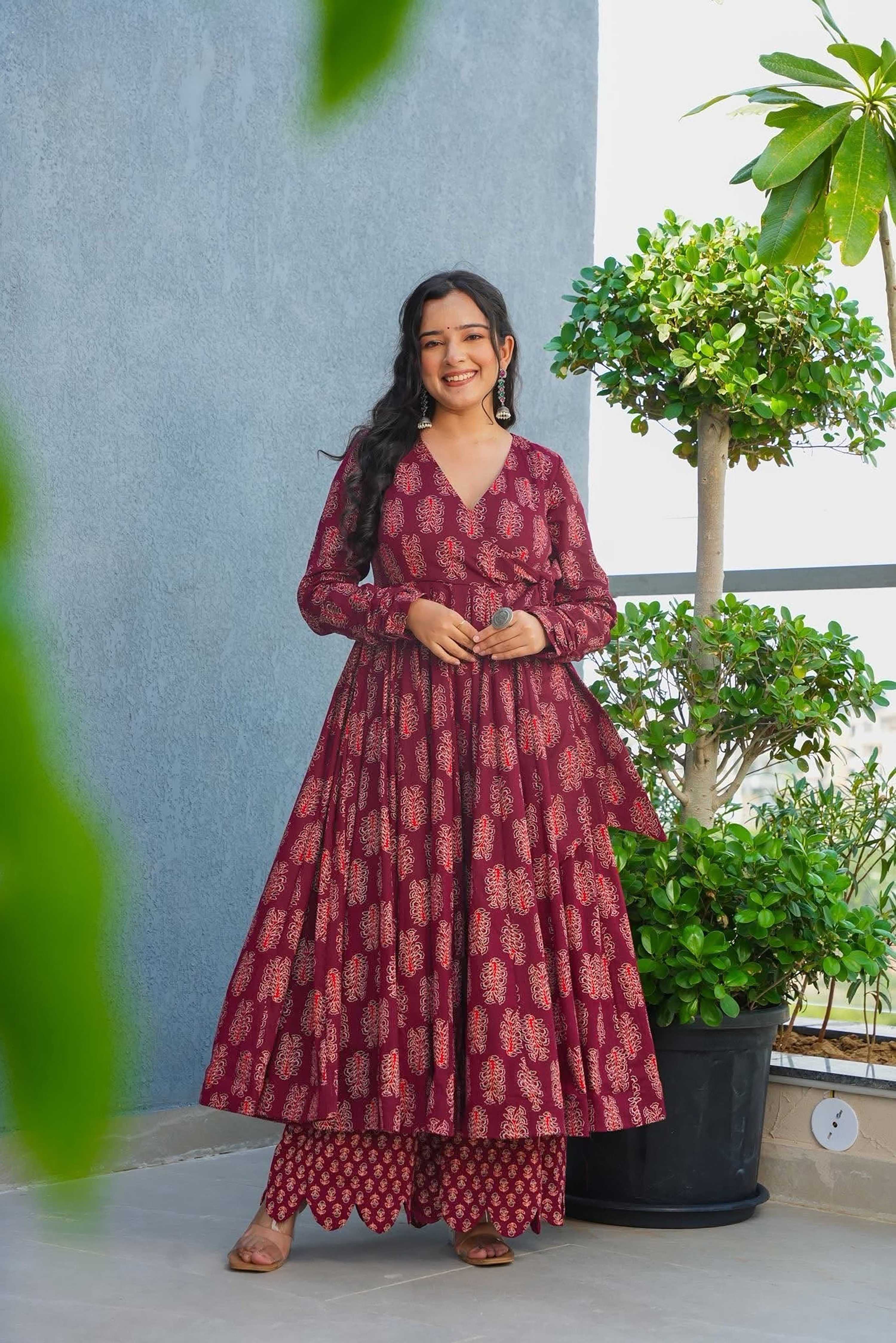 Sonakshi Women's Maroon Heavy Rayon With Heavy Digital Printed Anarkali Gown Set | Grocsy