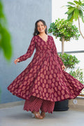 Sonakshi Women's Maroon Heavy Rayon With Heavy Digital Printed Anarkali Gown Set | Grocsy
