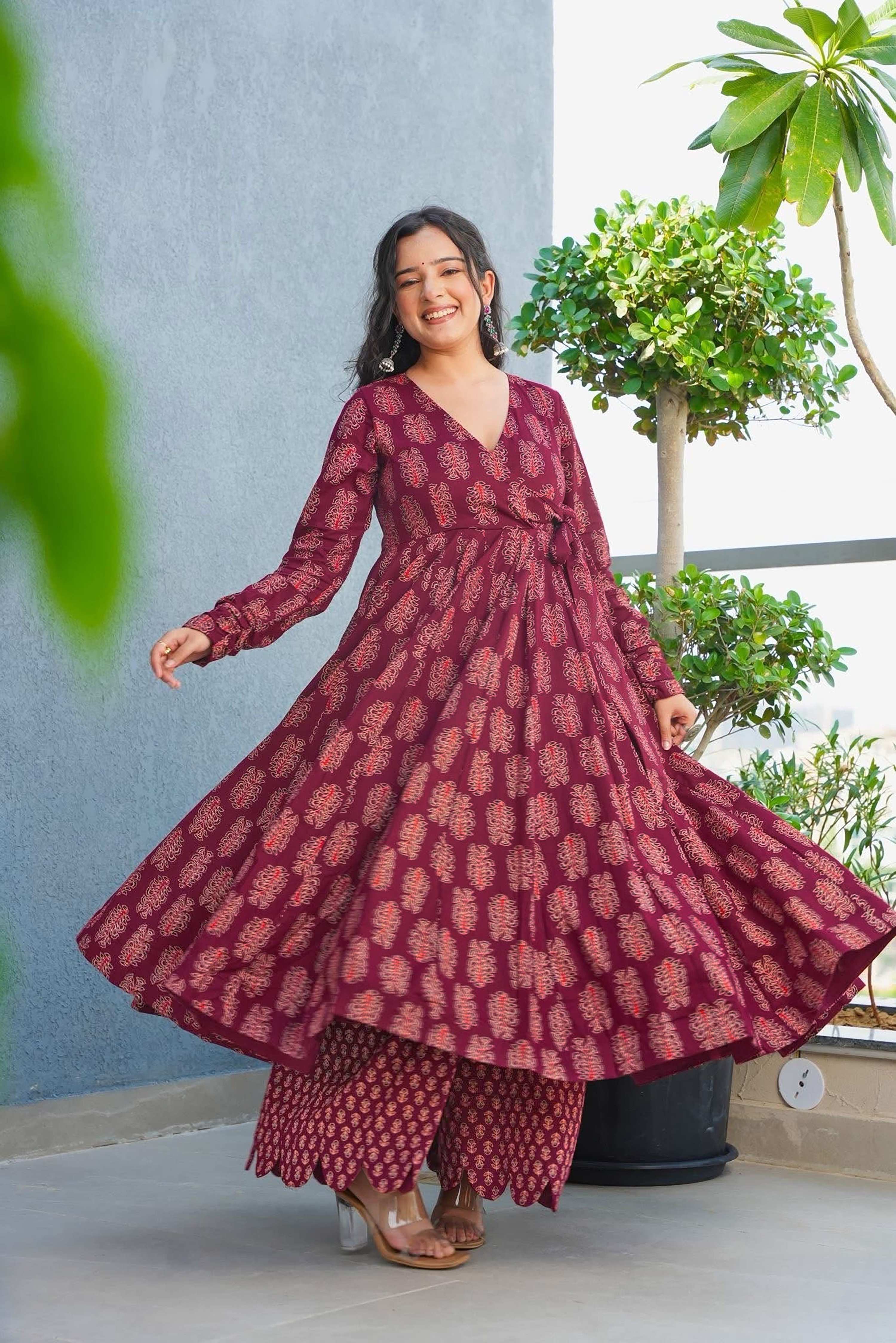 Sonakshi Women's Maroon Heavy Rayon With Heavy Digital Printed Anarkali Gown Set | Grocsy