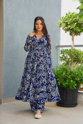Sonakshi Women's Blue Heavy Rayon With Heavy Digital Printed Anarkali Gown Set | Grocsy