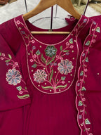 Sonakshi Women's Pink Viscose Roman Silk With Multi Thread Embroidered With Hand Work Anarkali Gown Set With Dupatta | Grocsy