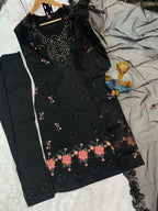 Sonakshi Women's Black Heavy Viscose Roman Boring Embroidered with Sequins & Heavy Hand work Kurta Set with Dupatta | Grocsy