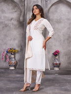 Sonakshi Women's White Roman Silk Multi Embroidered Sequins With Hand Work Kurta Set with Dupatta | Grocsy
