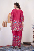 Sonakshi Women's Pink Cotton Printed Straight Top & Bottom Set | Grocsy
