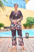 Sonakshi Women's Coffee Cotton Printed Straight Top & Bottom Set | Grocsy