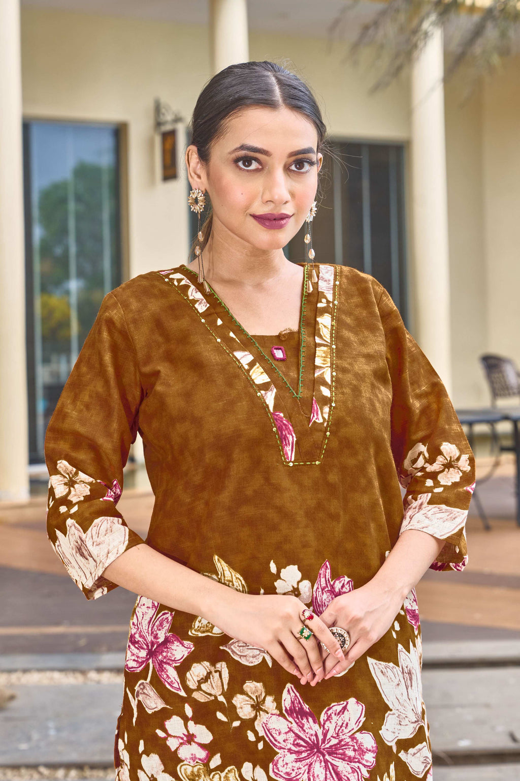 Sonakshi Women's Mustard Cotton Printed Straight Top & Bottom Set | Grocsy