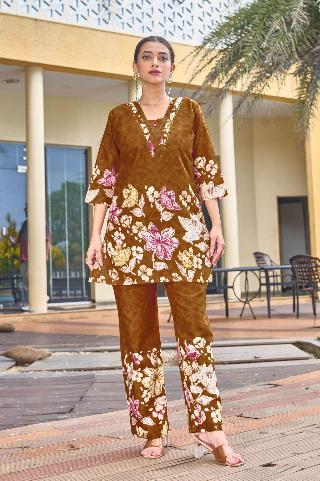 Sonakshi Women's Mustard Cotton Printed Straight Top & Bottom Set | Grocsy