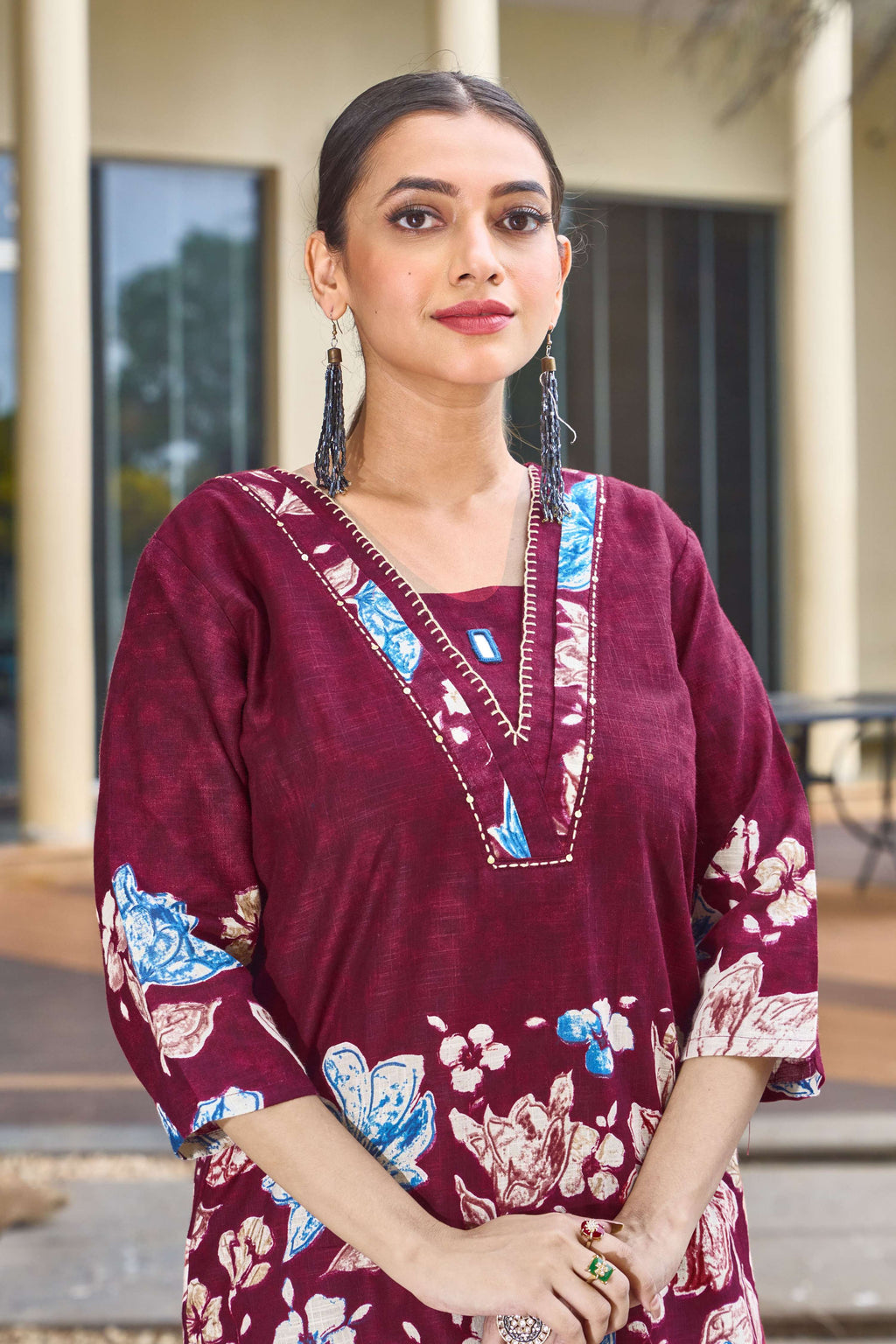 Sonakshi Women's Maroon Cotton Printed Straight Top & Bottom Set | Grocsy