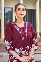 Sonakshi Women's Maroon Cotton Printed Straight Top & Bottom Set | Grocsy