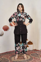 Sonakshi Women's Coffee Cotton Printed Straight Top & Bottom Set | Grocsy