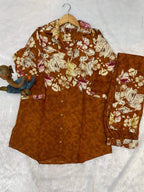 Sonakshi Women's Mustard Cotton Printed Straight Top & Bottom Set | Grocsy