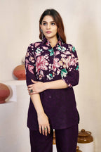 Sonakshi Women's Wine Cotton Printed Straight Top & Bottom Set | Grocsy