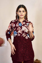 Sonakshi Women's Maroon Cotton Printed Straight Top & Bottom Set | Grocsy
